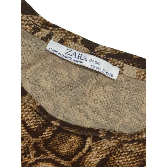 Zara Leopard Animal Print Tee Blouse Womens Small Cheetah Brown Black Mobwife - Picture 2 of 6